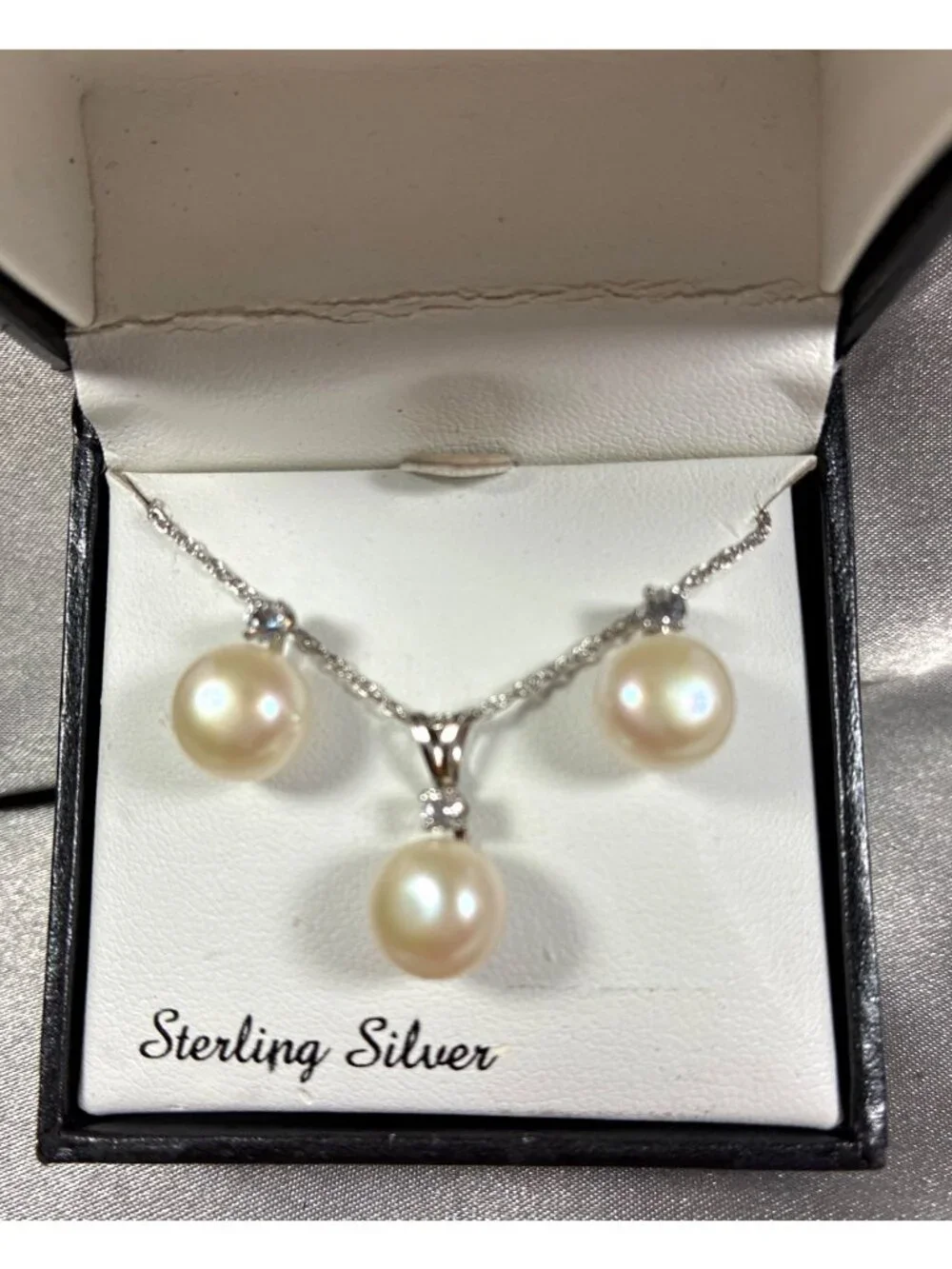 Sterling Silver Pearl & White Topaz Jewelry Set - Picture 2 of 14